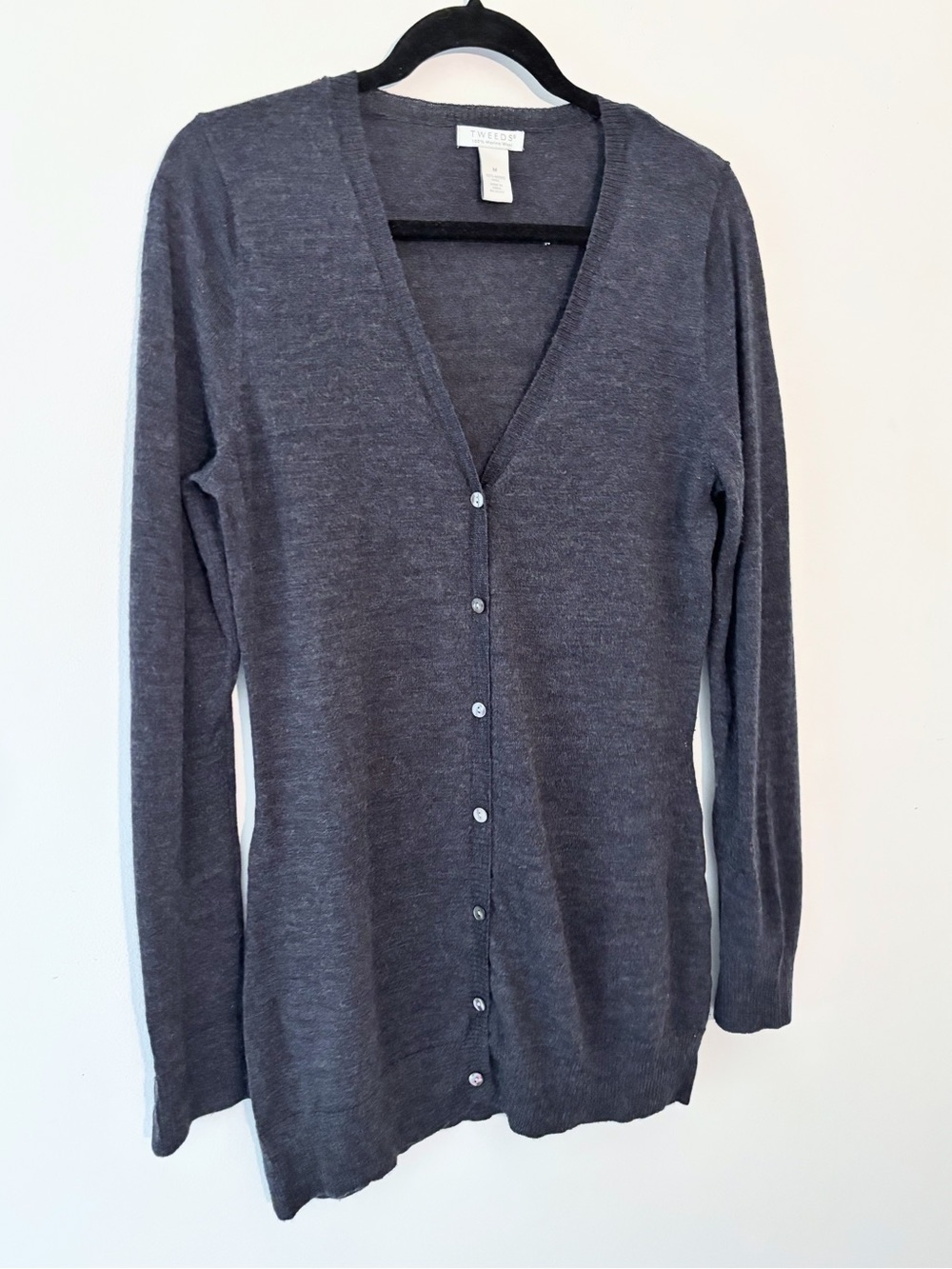 Tweeds Wool long cardigan sweater Heather Navy Blue women’s medium